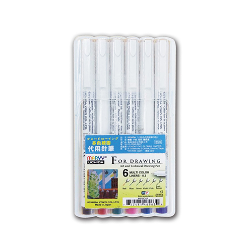 【文具通】UCHIDA 4600C-6A 多色耐水性代針筆/代用針筆6色組 40241-06(筆尖0.03)