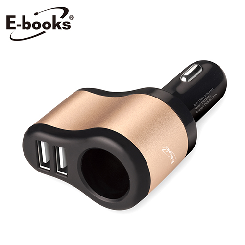 【文具通】E-books B28 車用擴充+雙USB 3.1A 鋁製充電器