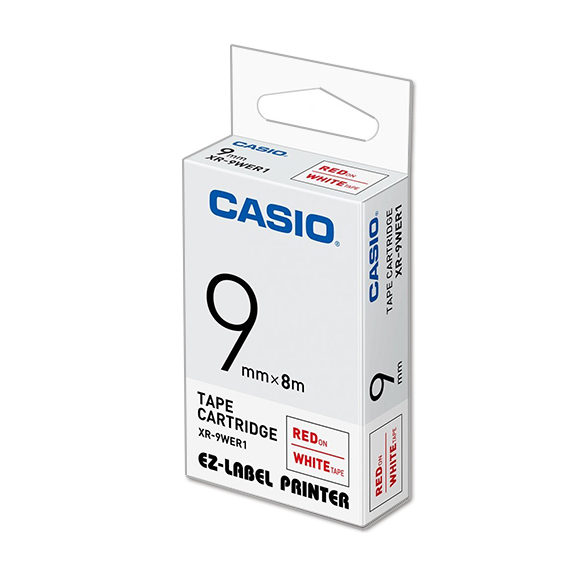 【文具通】CASIO 卡西歐 XR-9WER1 白底紅字 標誌帶/色帶 9mm