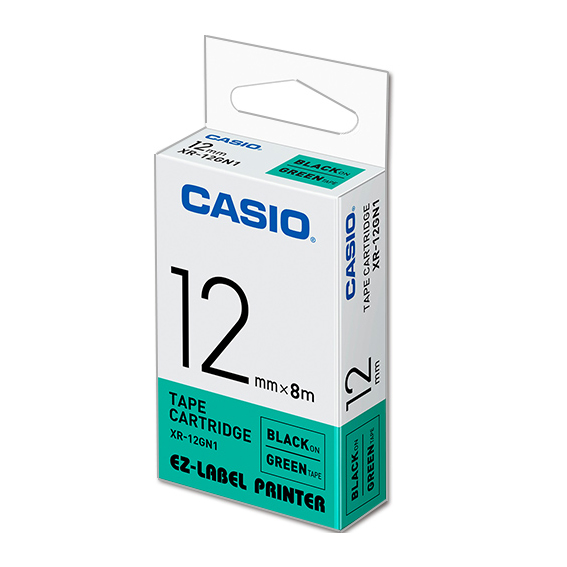 【文具通】CASIO 卡西歐 XR-12GN1 綠底黑字 標誌帶/色帶 12mm