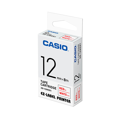 【文具通】CASIO 卡西歐 XR-12WER1 白底紅字 標誌帶/色帶 12mm