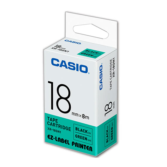 【文具通】CASIO 卡西歐 XR-18GN1 綠底黑字 標誌帶/色帶 18mm
