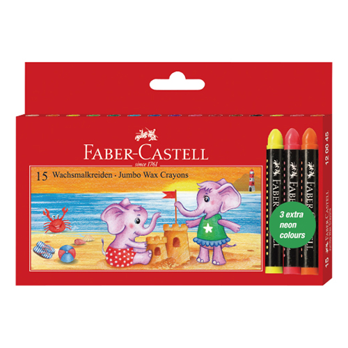【文具通國際股份有限公司;華軒文具興業有限公司;Faber-Castell 輝柏】Faber-Castell 輝柏 長鼻象粗芯蠟筆-15色 NO.120045