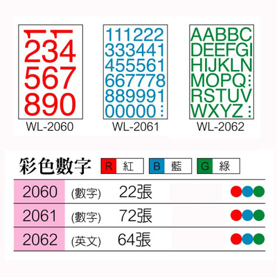 【文具通】華麗牌 WL-2060 彩色數字標籤 綠色大字 字高32mm 22張入