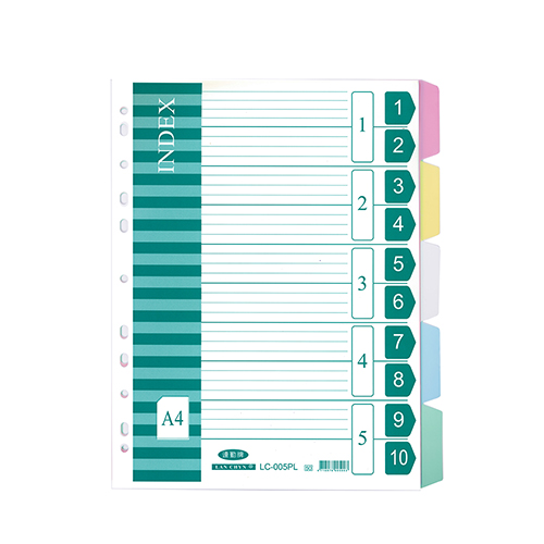 【文具通】LAN CHYN 連勤 LC-005PL A4 11孔5段5色加寬分段隔頁紙(PP材質)